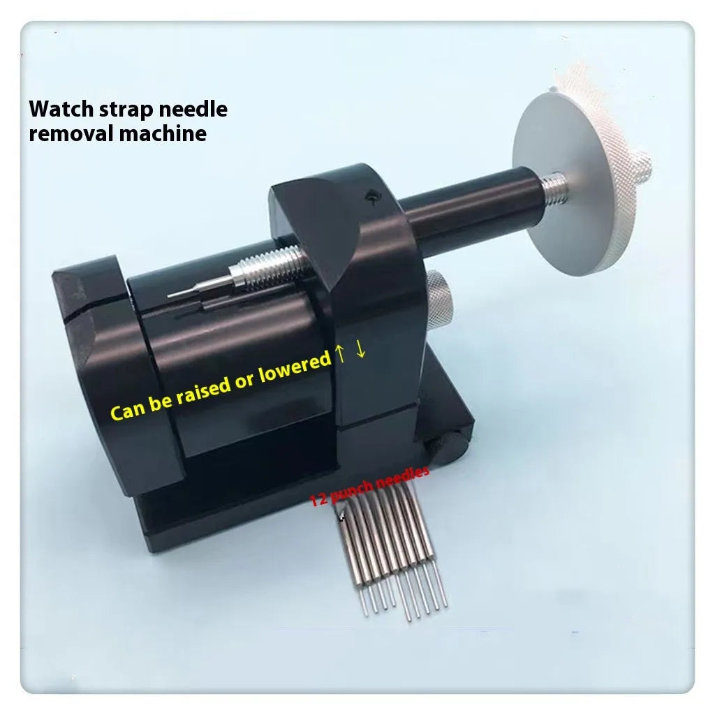 Alloy steel watch strap removal machine and tool set for professional watch repair.