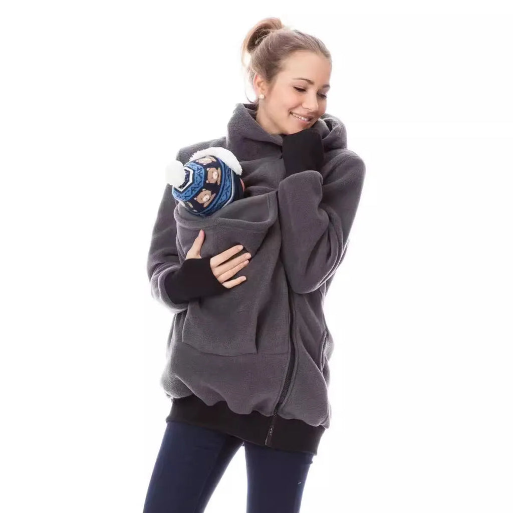 Red women's polar fleece sweater with loose fit and long sleeves for autumn winter wear