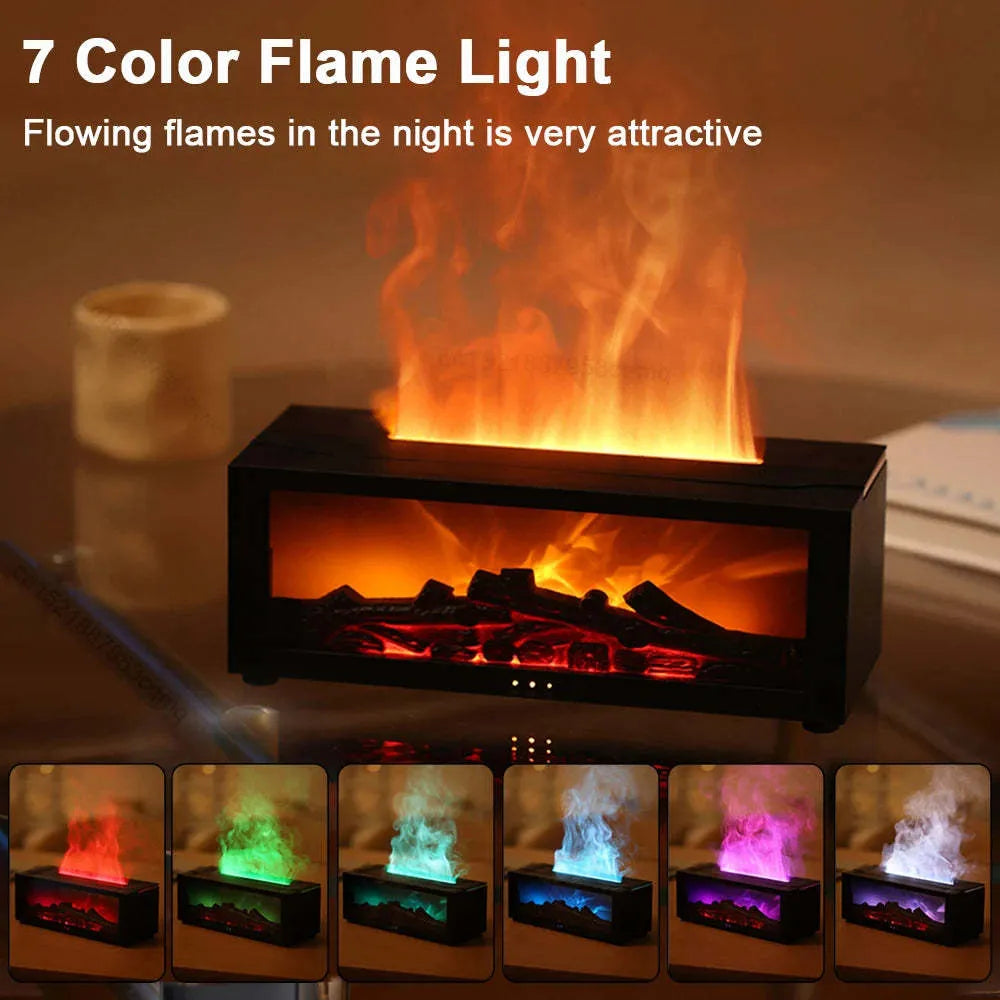 Square desktop flame aromatherapy machine with 3D flame effect and 7 colour LED lighting