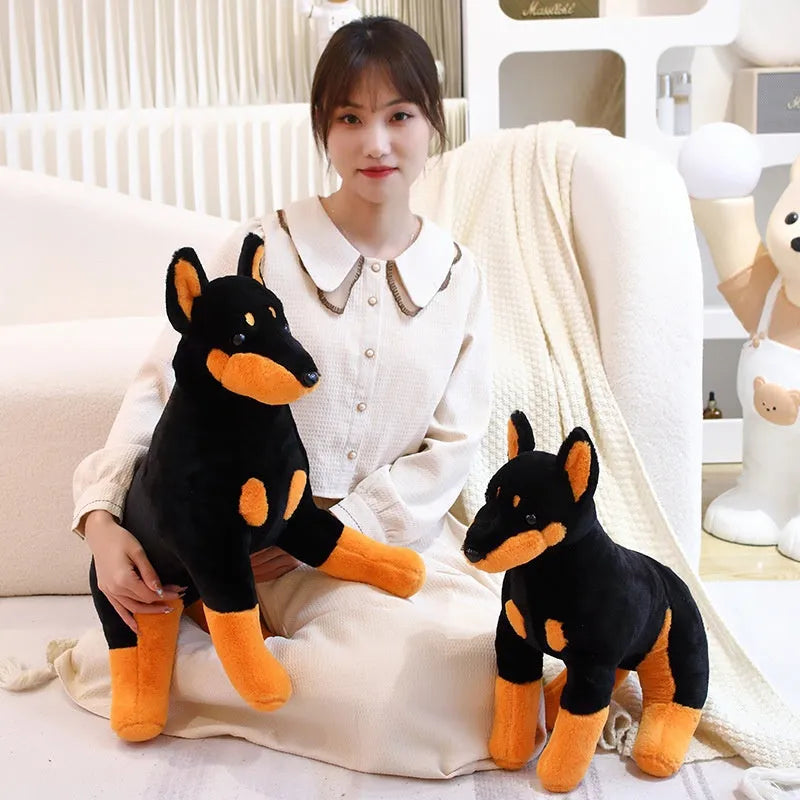 Black Doberman Pinscher plush toy with short plush fabric and PP cotton filling