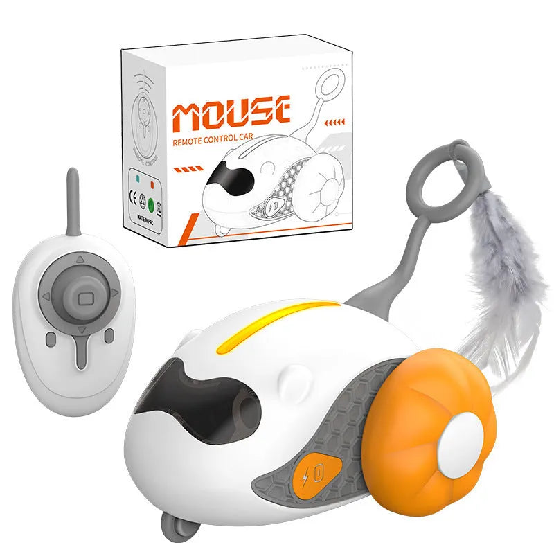 Blue remote control cat teaser toy with charging cable and replacement feathers