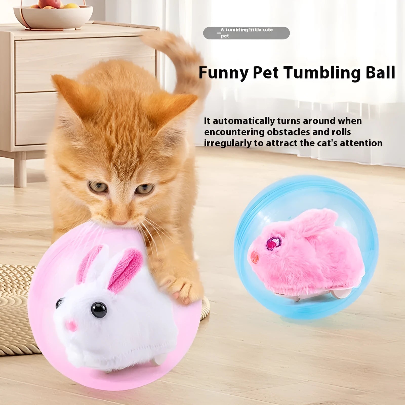 Transparent hamster exercise ball with plush rabbit shell on battery base