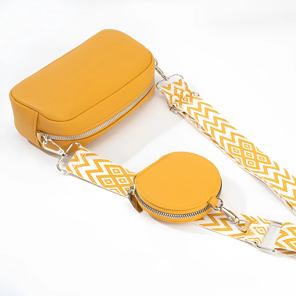 Women's soft PU crossbody bag in horizontal square shape with one shoulder strap, shown in available colour options