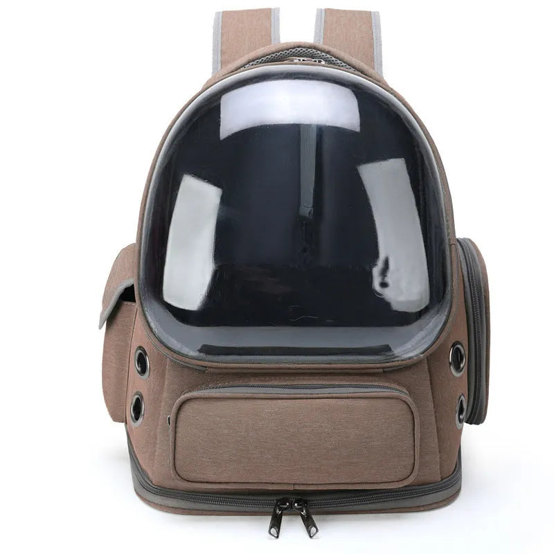 Portable transparent pet backpack for cats and small dogs up to 6.5kg in black, grey, green, or khaki