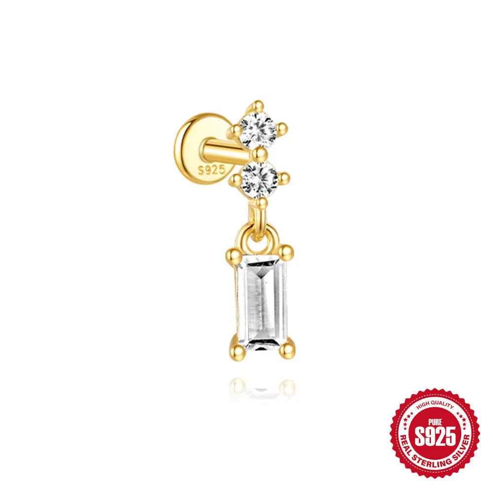 S925 sterling silver water drop earrings with flat spiral puncture design in gold electroplated finish