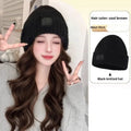 Hat wig for big heads with big wave style in brown black colour, protein filament material