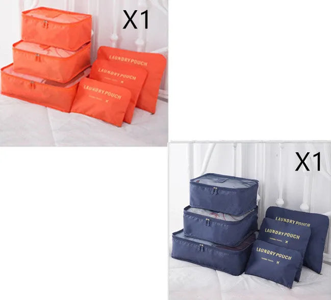 6 PCS travel storage bag set in polyester with handbag shape, multiple colour options for clothes and cosmetic organisation