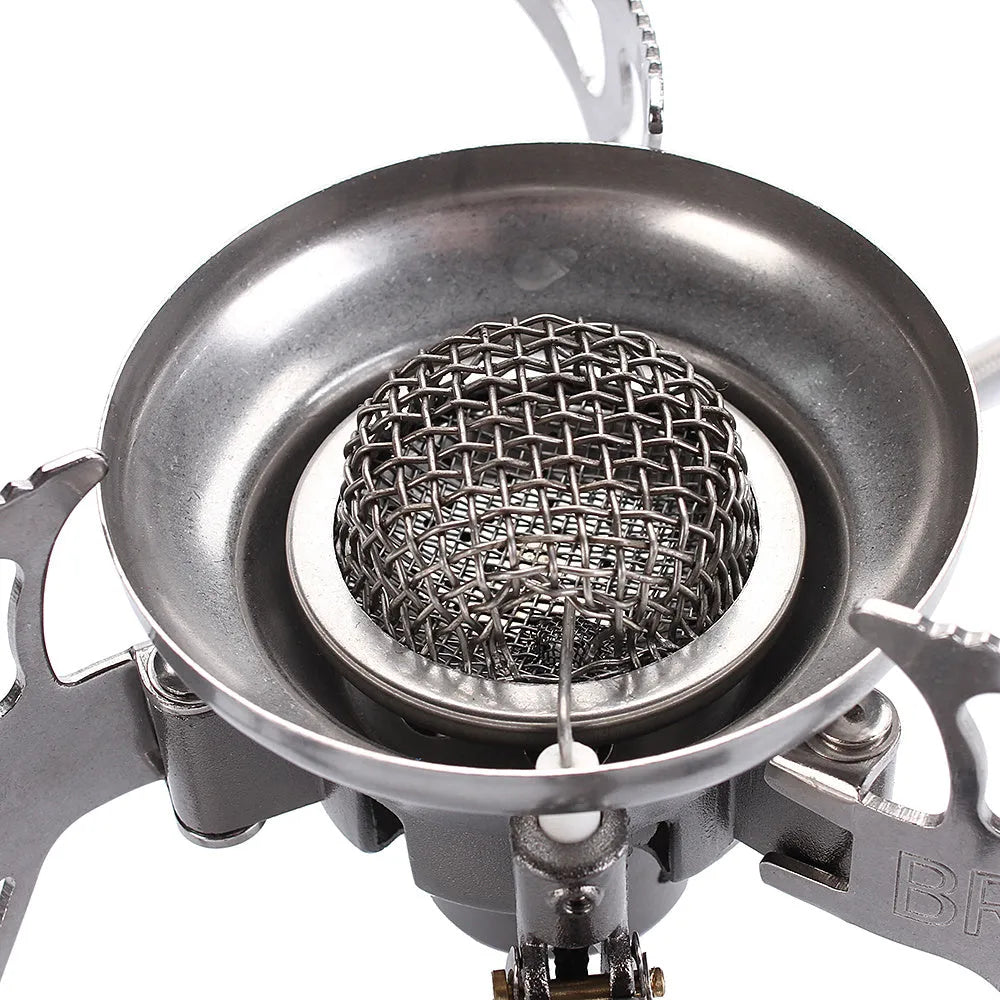BRS-15 silver windproof camping gas stove, stainless steel and copper alloy, 186x86mm expanded, 313g