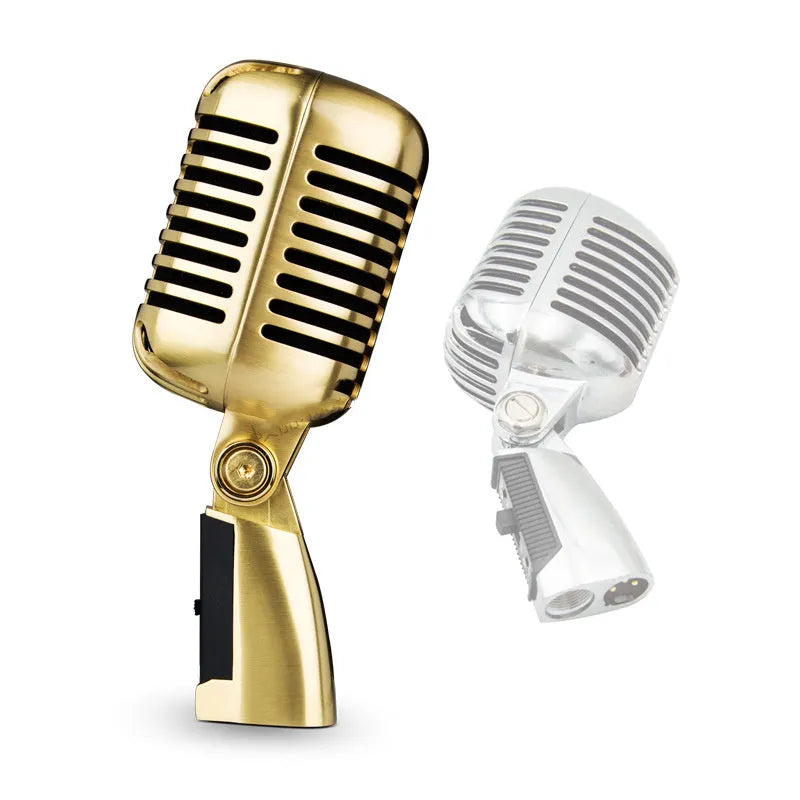 Classical retro dynamic stage microphone in gold finish with all-metal construction
