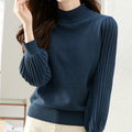 Slim fit half turtleneck shirt in core-spun yarn available in apricot, blue, black, and white.