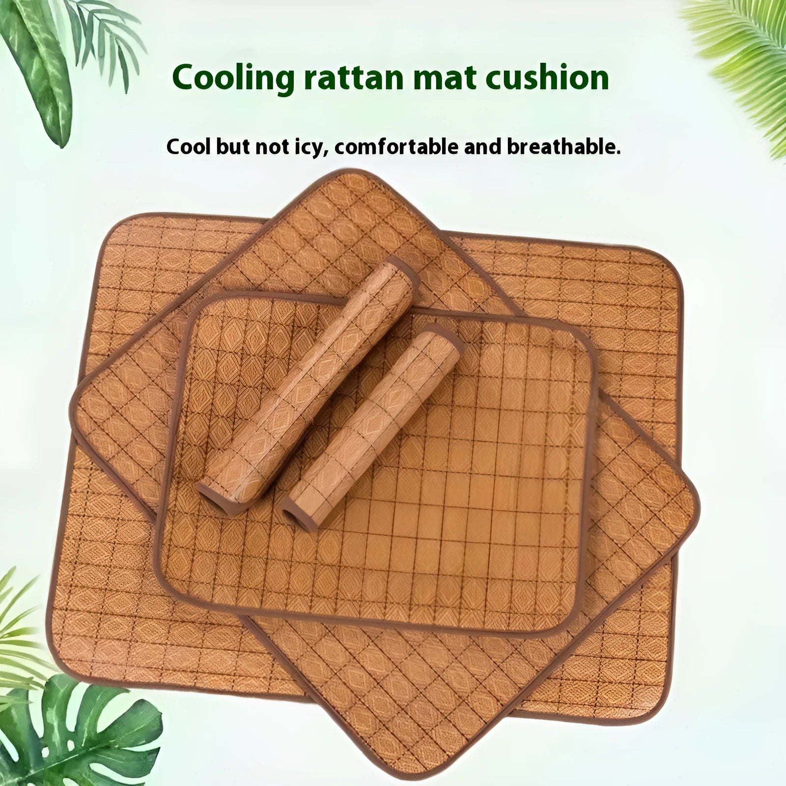 Brown woven rattan dog cooling mat showing open weave pattern for breathability