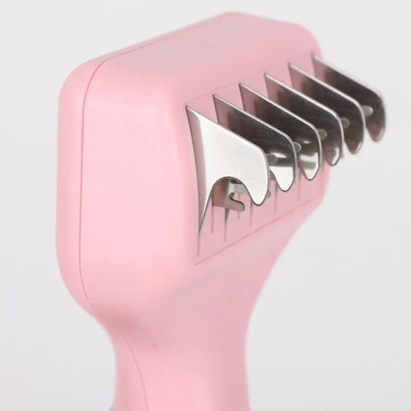 Stainless steel pet grooming comb with knot knife, pink colour option, 170mm handle