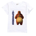 Children's cotton short sleeve top with cartoon print, available in ten colours and sizes 100cm to 170cm