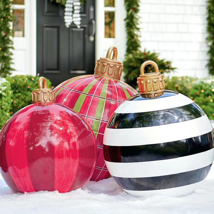 60cm diameter PVC inflatable Christmas ball decoration in bright colours for outdoor use