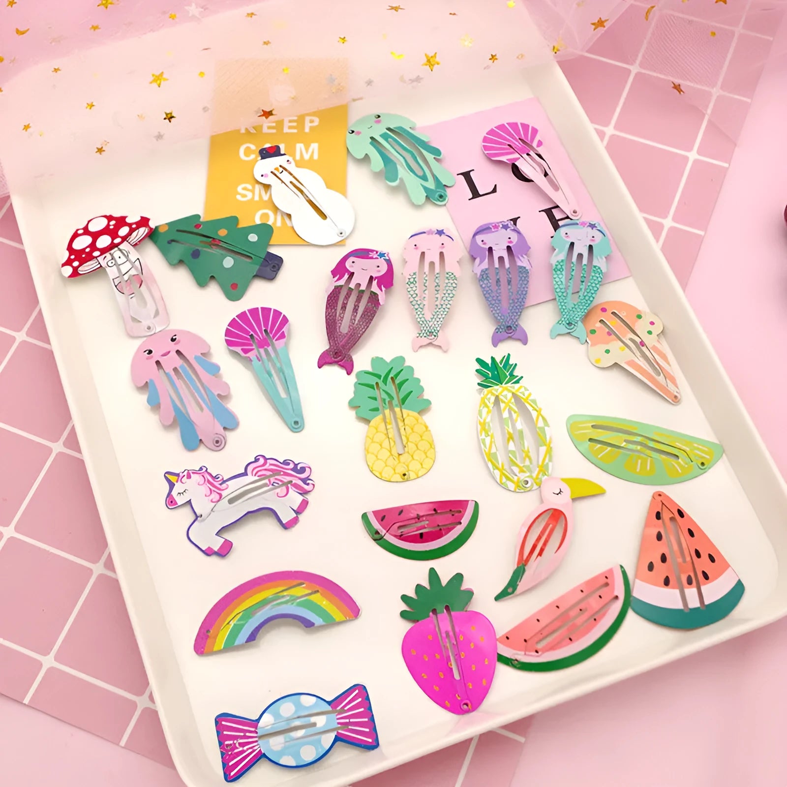 Metal children's barrette hair clip with colourful watermelon design