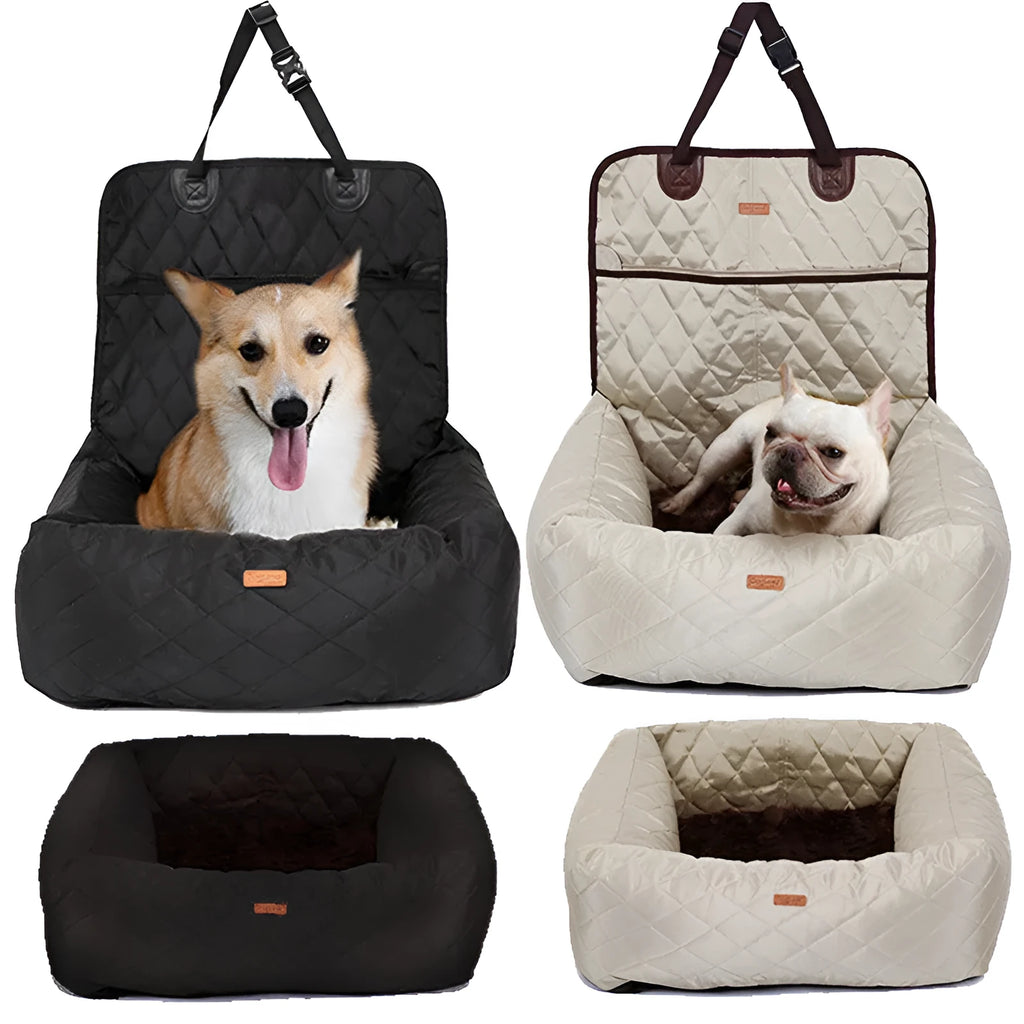 2-in-1 pet dog carrier folding car seat pad, 60x50x61cm, beige option, with waterproof Oxford base
