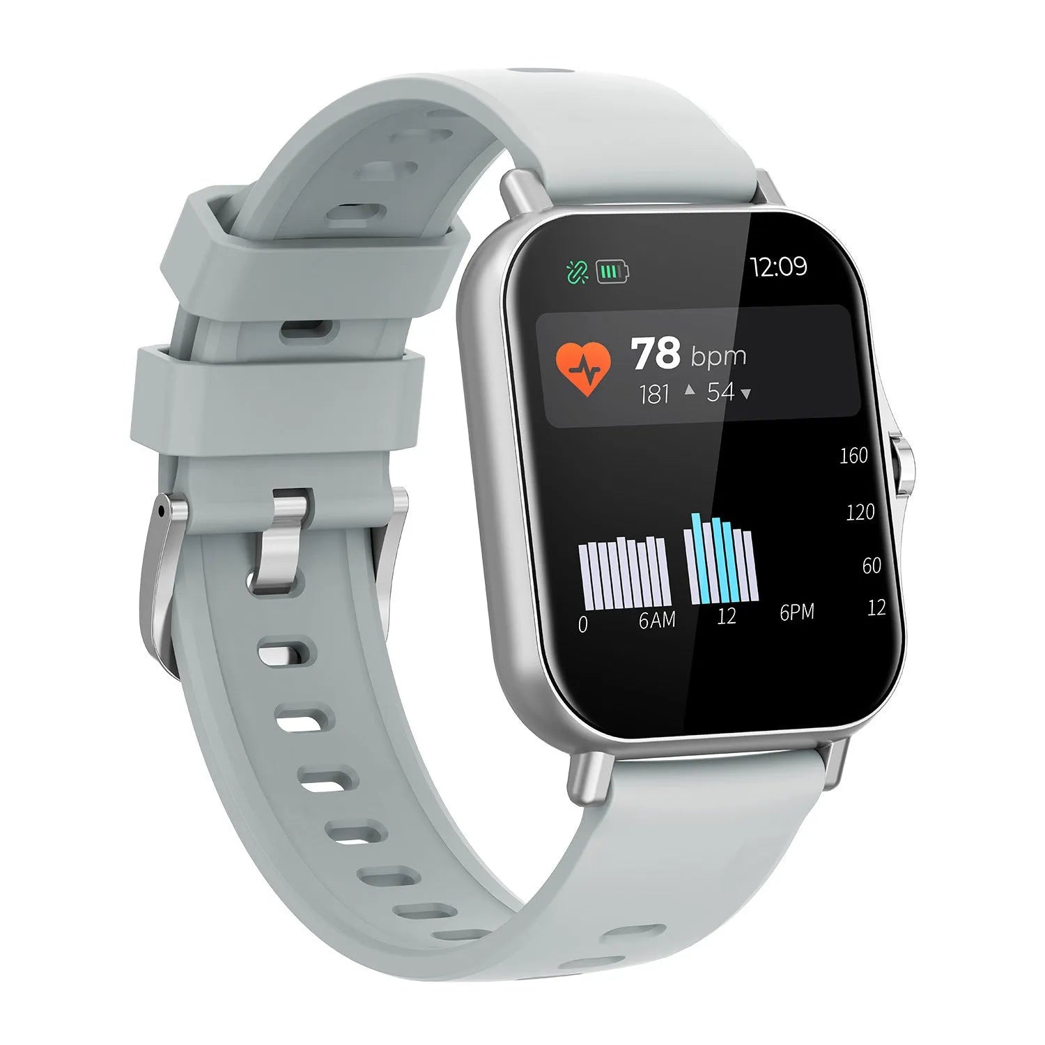 W10 Bluetooth smart watch with heart rate monitor on a wrist, showing a black colour option with a curved touch screen.
