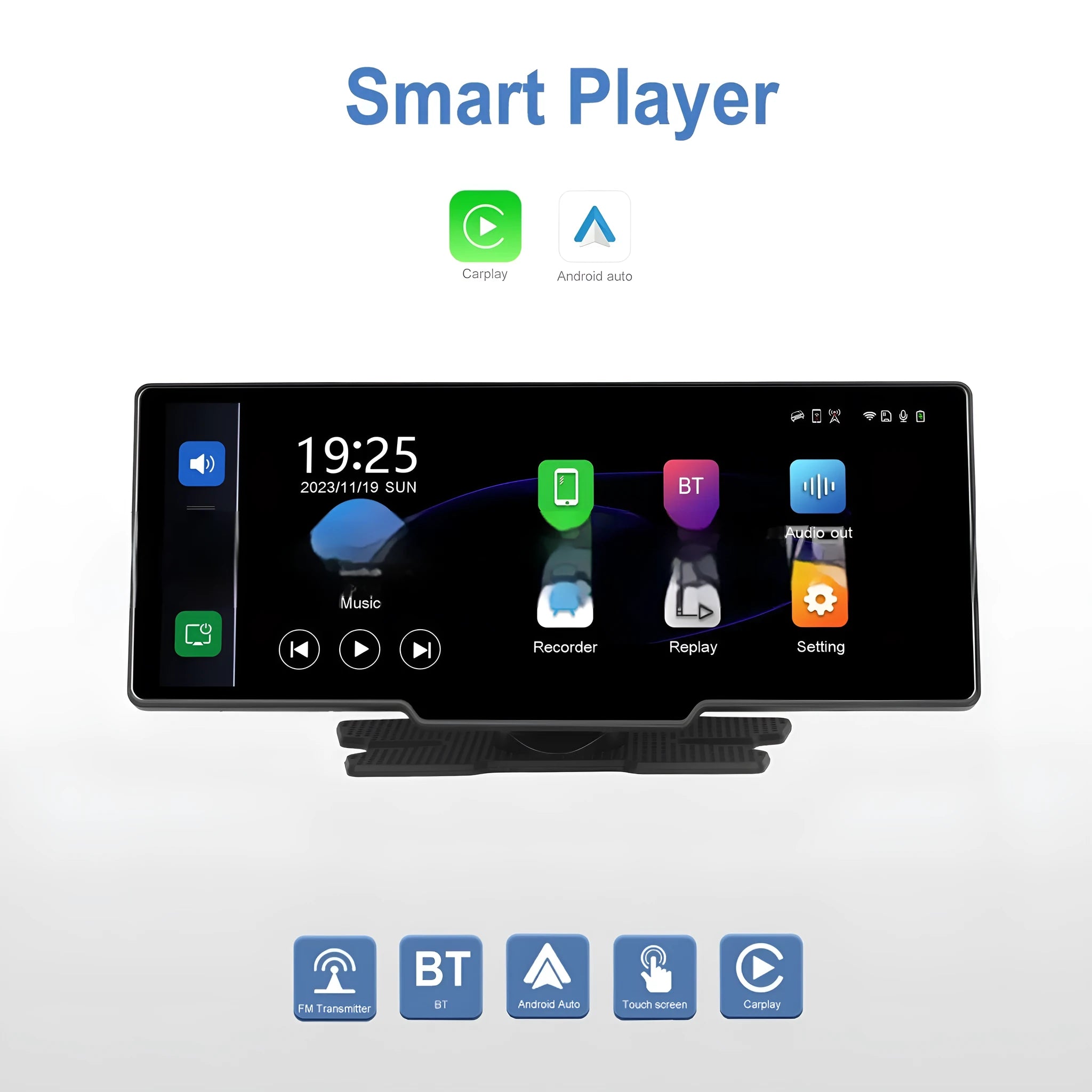 10.26-inch car DVR display with three-way rear-view camera system for CarPlay and Android Auto compatibility