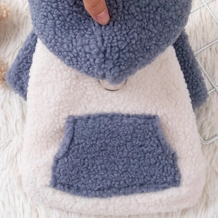 Blue cotton padded dog coat with hood for cold weather pet clothing