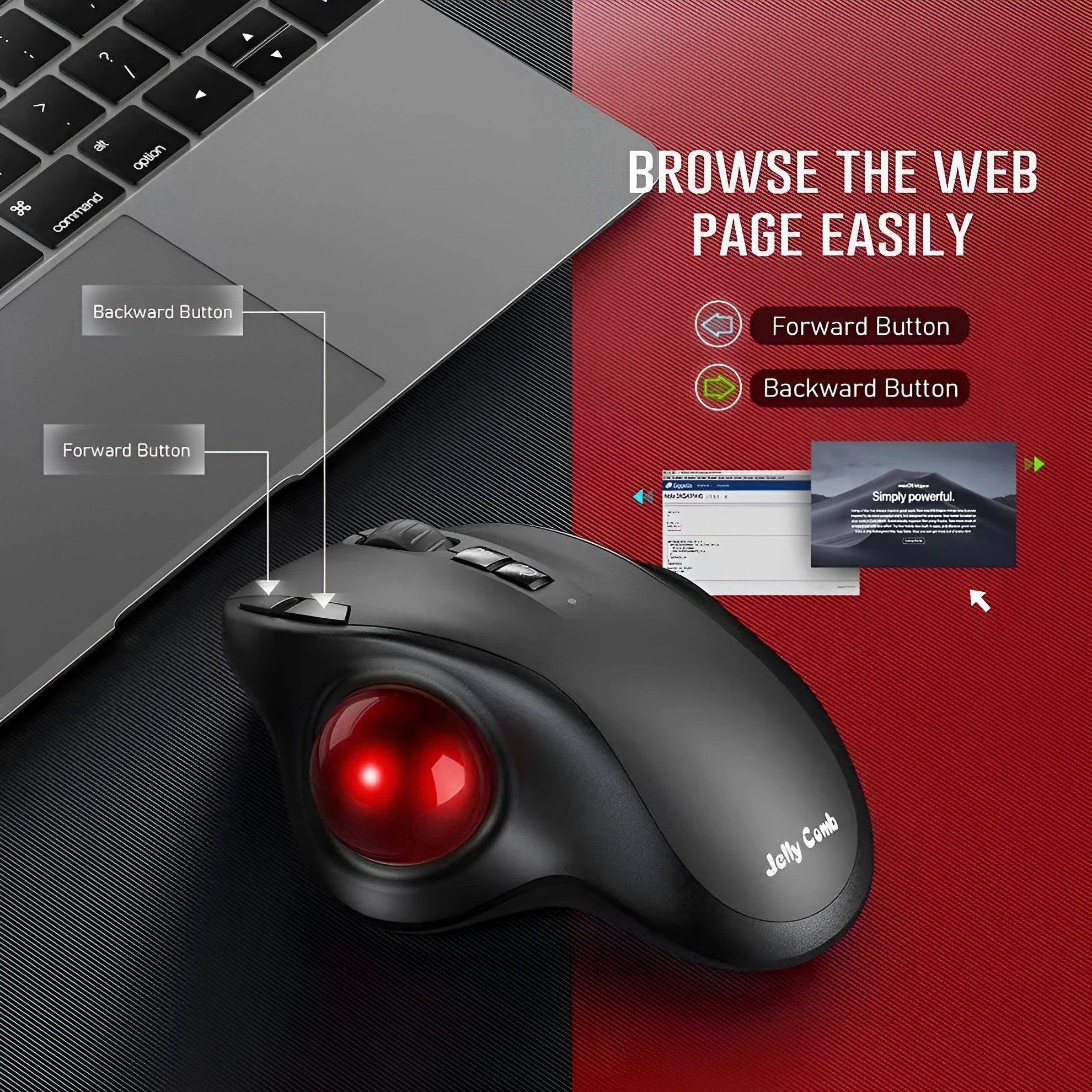 Black wireless trackball mouse with dual 2.4G and Bluetooth connectivity and luminous effect