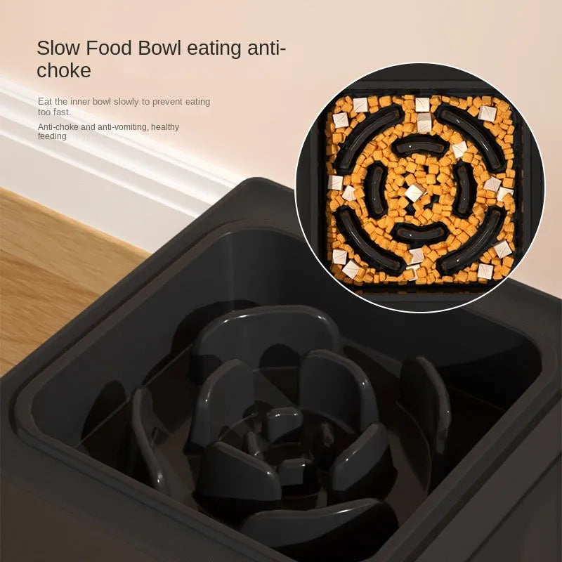 Adjustable height dog feeding stand with removable stainless steel bowls in black colour