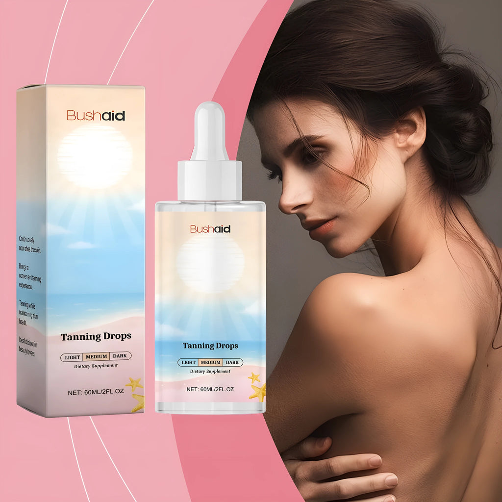 60ml bottle of no sunlight required tanning drops for body care, showing packaging size.