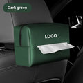 Leather car tissue paper extraction box 18cm x 12.5cm x 9cm in Black, Dark Green, Gray, Mocha brown, or Red with optional car logo.