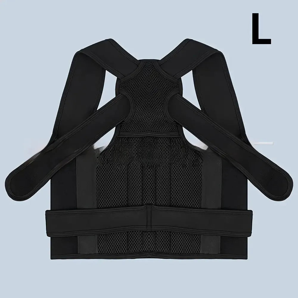 Back ring waist posture correction fixing band in spandex, black colour, shown on a model for size reference