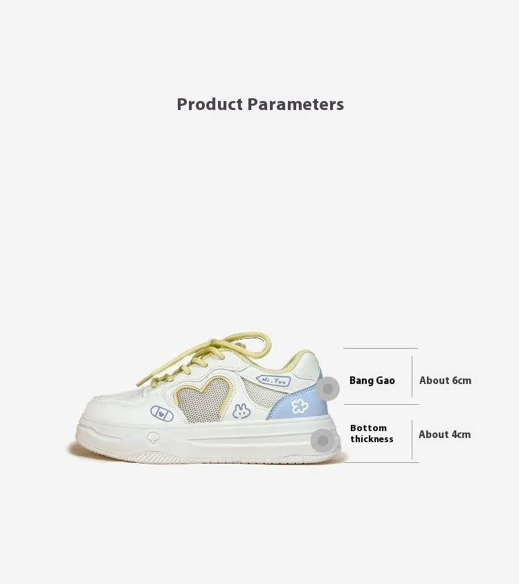 Korean-style white and blue sneakers with mesh cross-straps and lace-up closure for children.