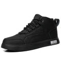 Men's white mid-top lace-up board shoes with round toe and rubber sole