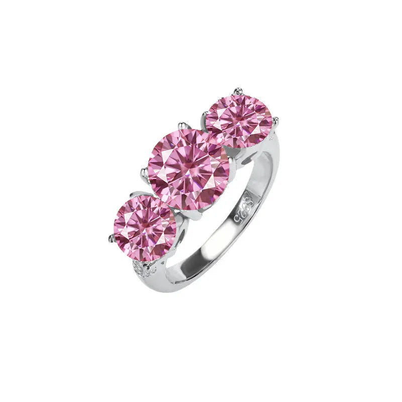 Silver moissanite women's ring with geometric starry sky band, 1ct to 4ct stone and US 5 to 12.5 sizes
