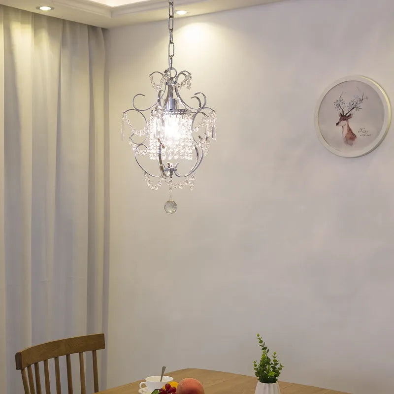 Small crystal chandelier with iron body in chrome finish, 27x27x33cm, adjustable height, LED light source