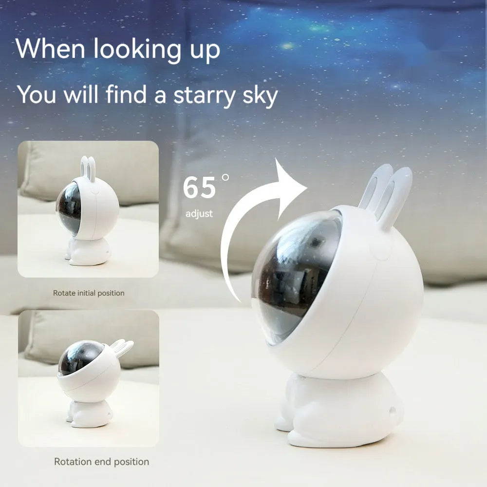 Rabbit star light projector lamp in pink or white, USB rechargeable, 110x93x121mm, for children's bedroom decor