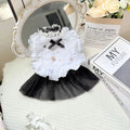White polyester princess-style dog dress with a gauze skirt for small dogs.