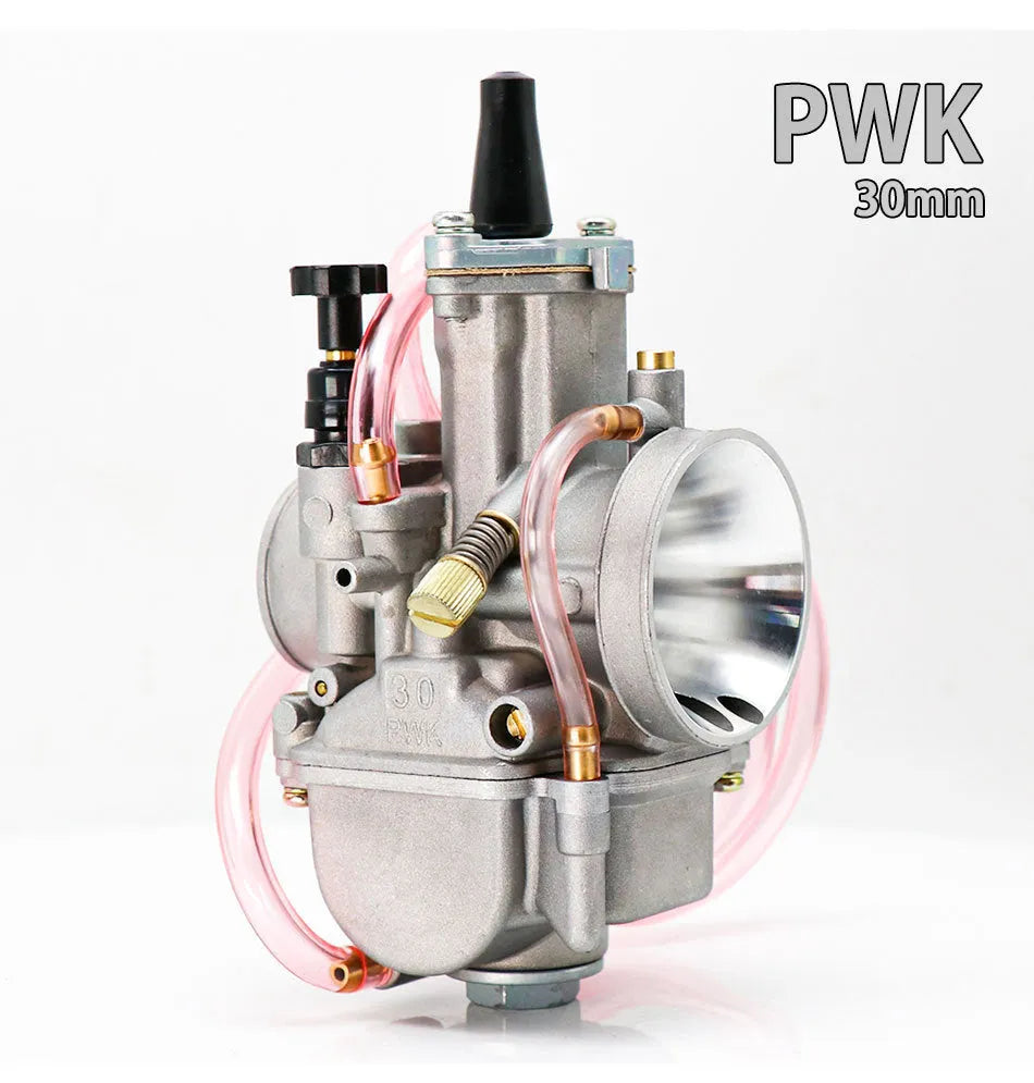 PWK sandblasting motorcycle carburetor kit with seven size options from 21mm to 34mm bore.