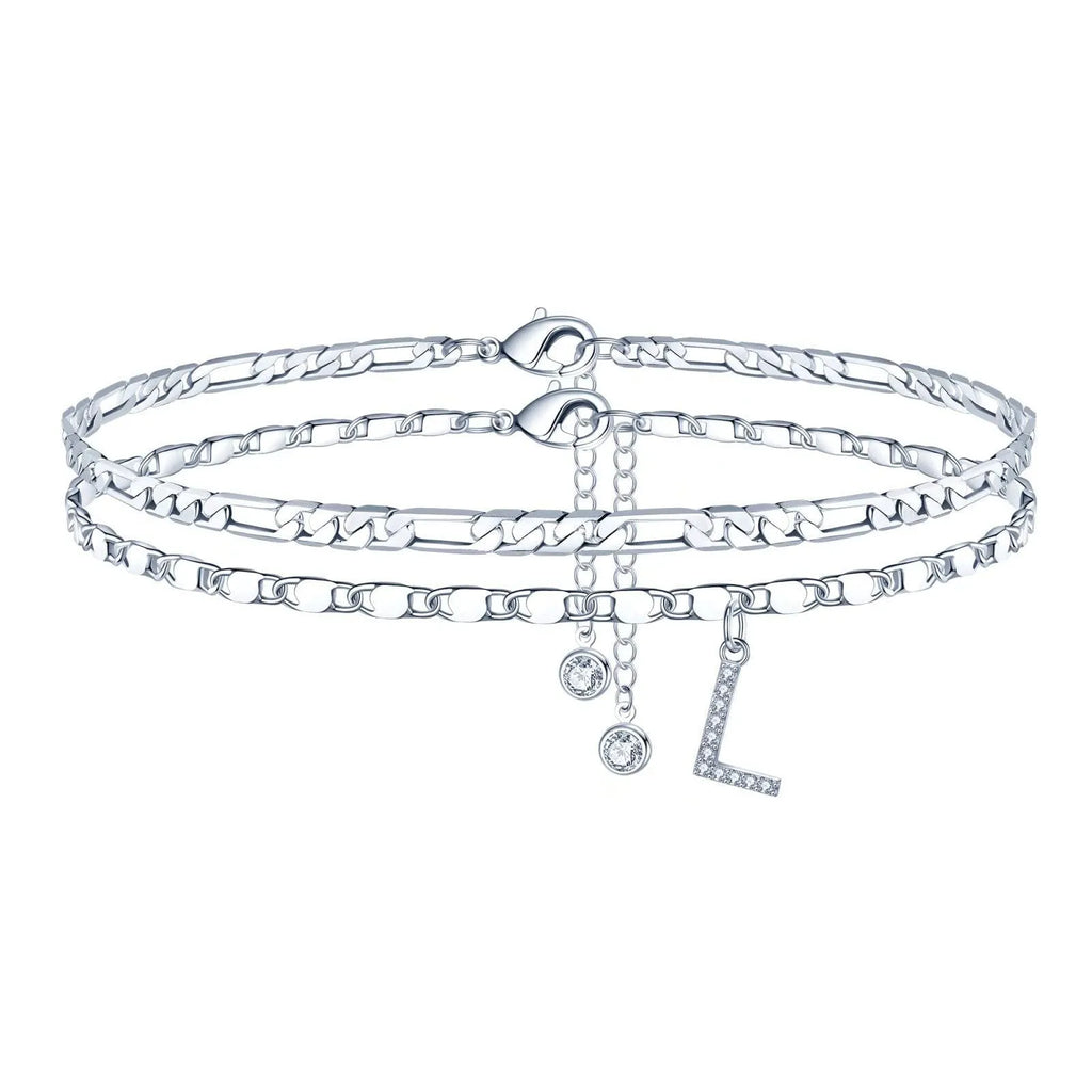 Copper letter anklet jewellery with double circle pendant showing engraved character, bead accents, and chain link design
