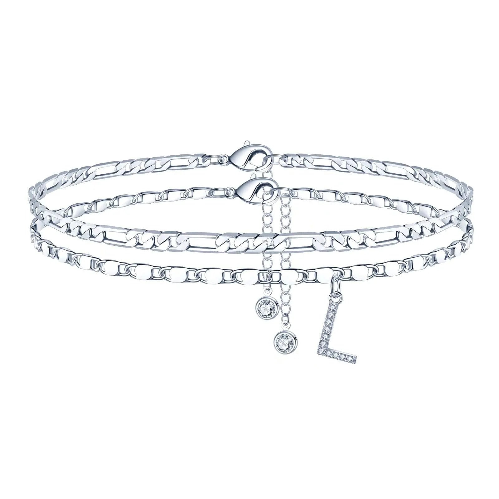 Copper letter anklet jewellery with double circle pendant showing engraved character, bead accents, and chain link design