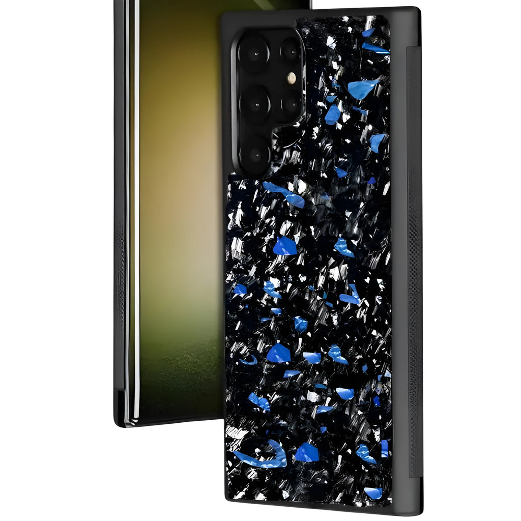 Samsung Galaxy smartphone case with forged carbon fibre pattern for S20 S21 S23 FE models