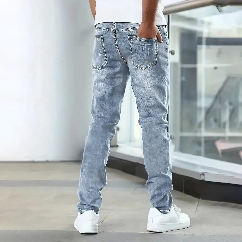 Men's black stretch jeans straight leg skinny fit casual trousers cotton spandex blend