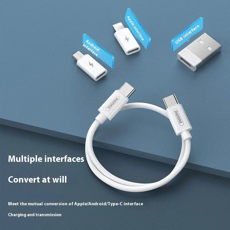 Four-in-one 60W fast charging cable with phone bracket, 0.29m, navy blue and white plastic design