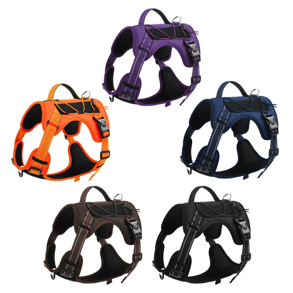 Reflective explosion-proof dog harness with integrated hand holding rope in multiple colour options