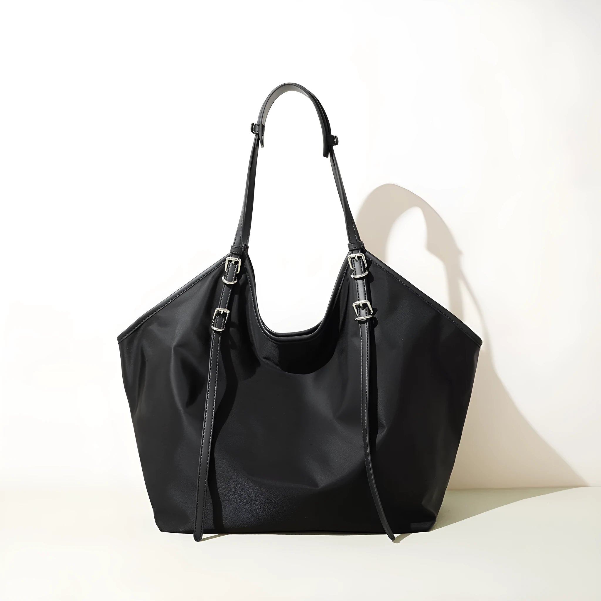 Denim women's patchwork casual crossbody bag shell shape black colour with inner pocket
