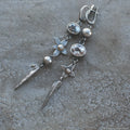 XINGX geometric antique silver-plated rhinestone pendant earrings showing long drop design
