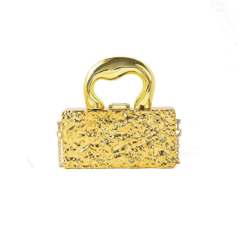 Mini acrylic crossbody bag with chain strap in Silver Corrugated colour