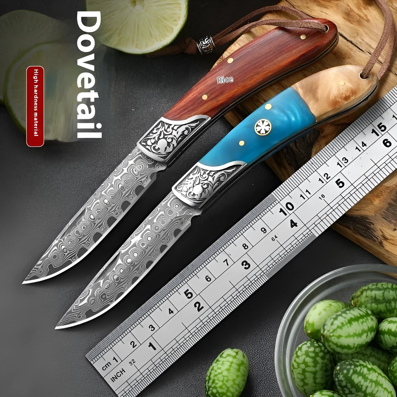 VG10 stainless steel folding pocket knife with dovetail pattern handle in blue or red colour