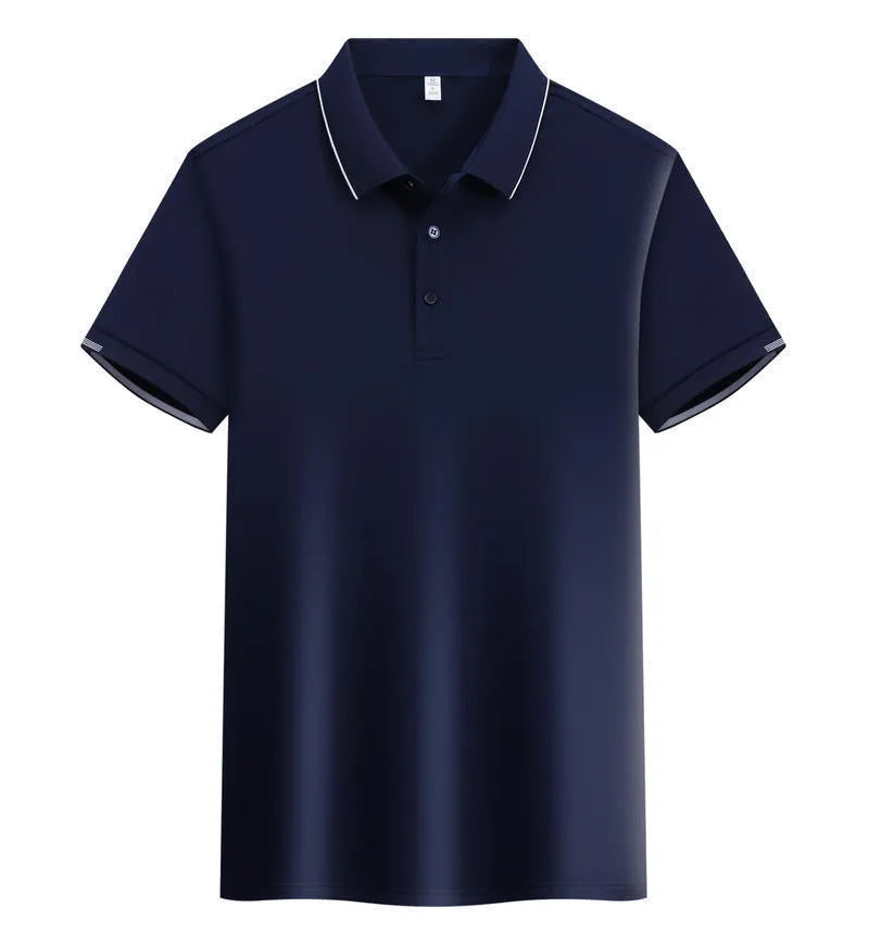 Cotton blend short sleeve polo shirt in loose fit showing colour options