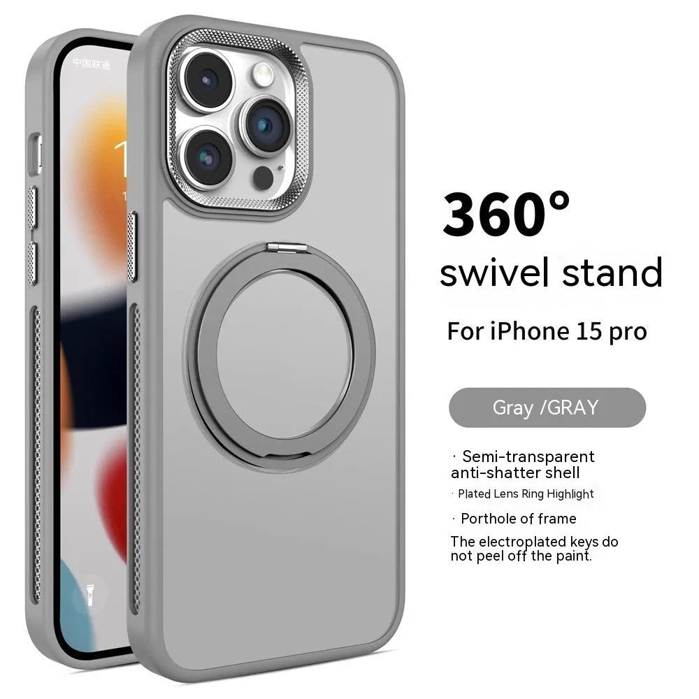 Magnetic rotating bracket silicone phone case for iPhone with frosted blue surface