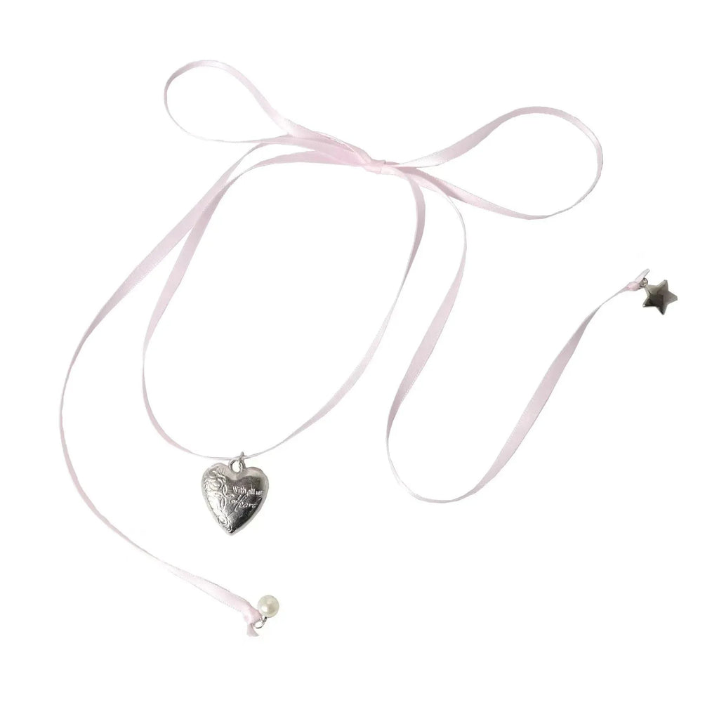 Women's love pendant necklace on ribbon-style alloy chain with electroplated finish