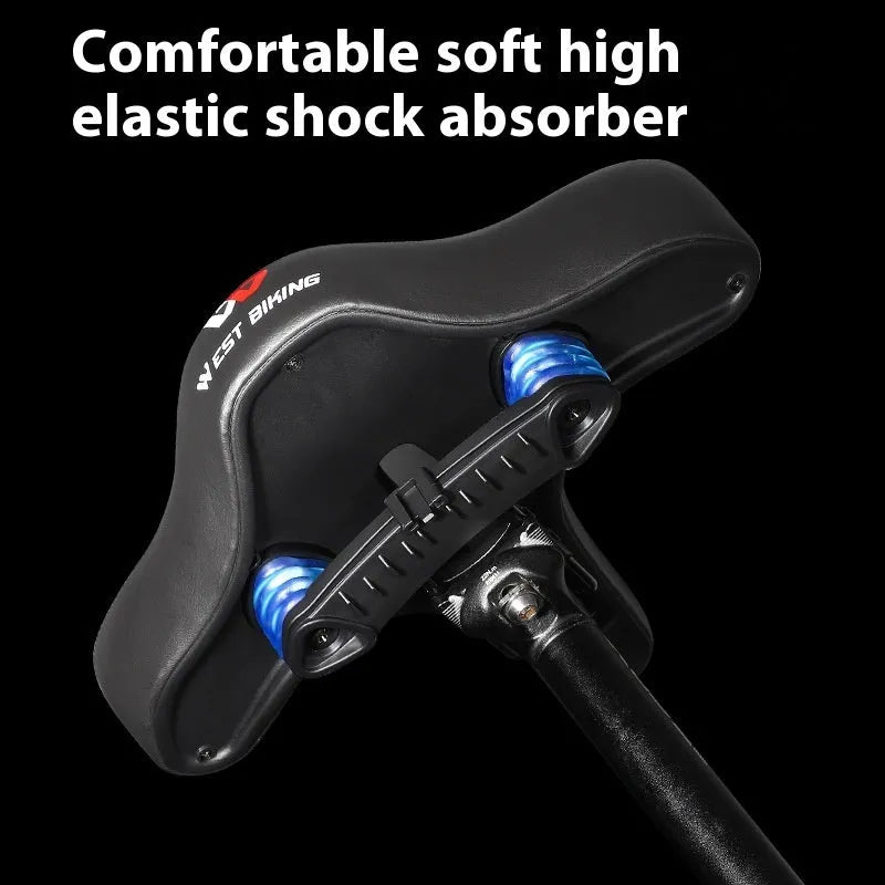 Black large thick bicycle saddle cushion made of polyurethane foam for shock absorption.