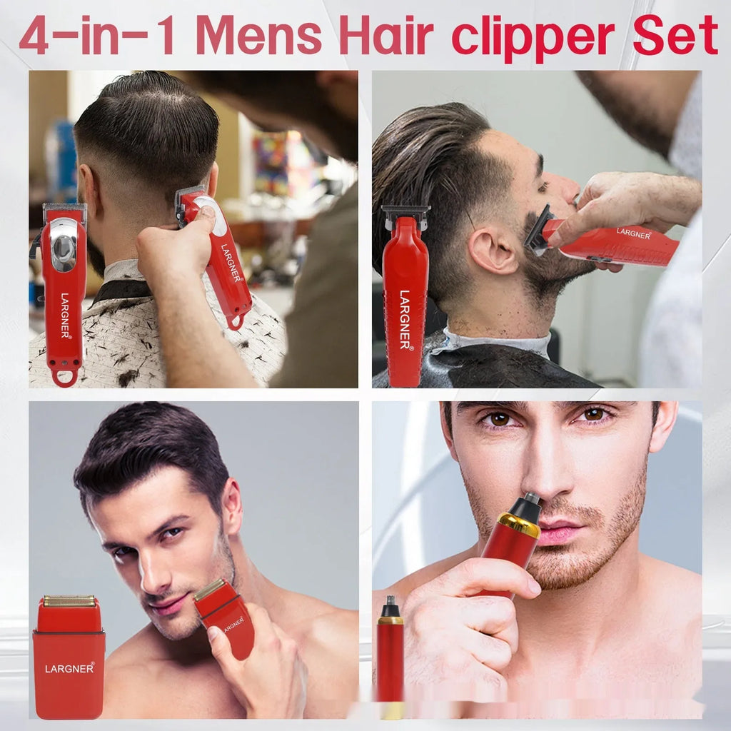 Household portable low-noise five-in-one electric shaver in black with floating cutter head and LED display